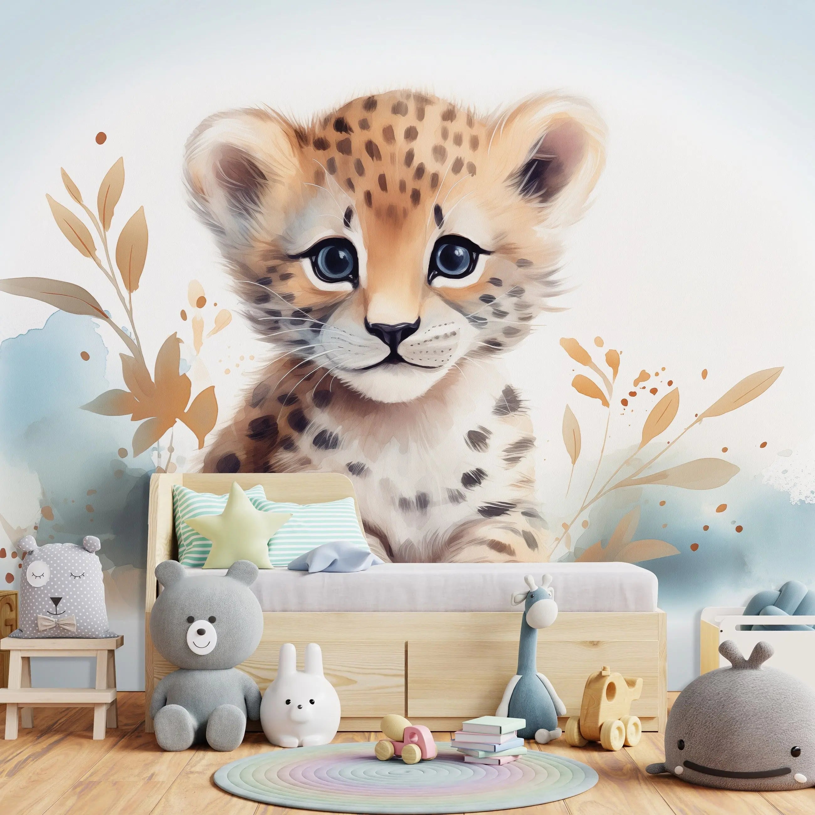 Billede 6 af Fototapet - Illustration af leopardunge med planter