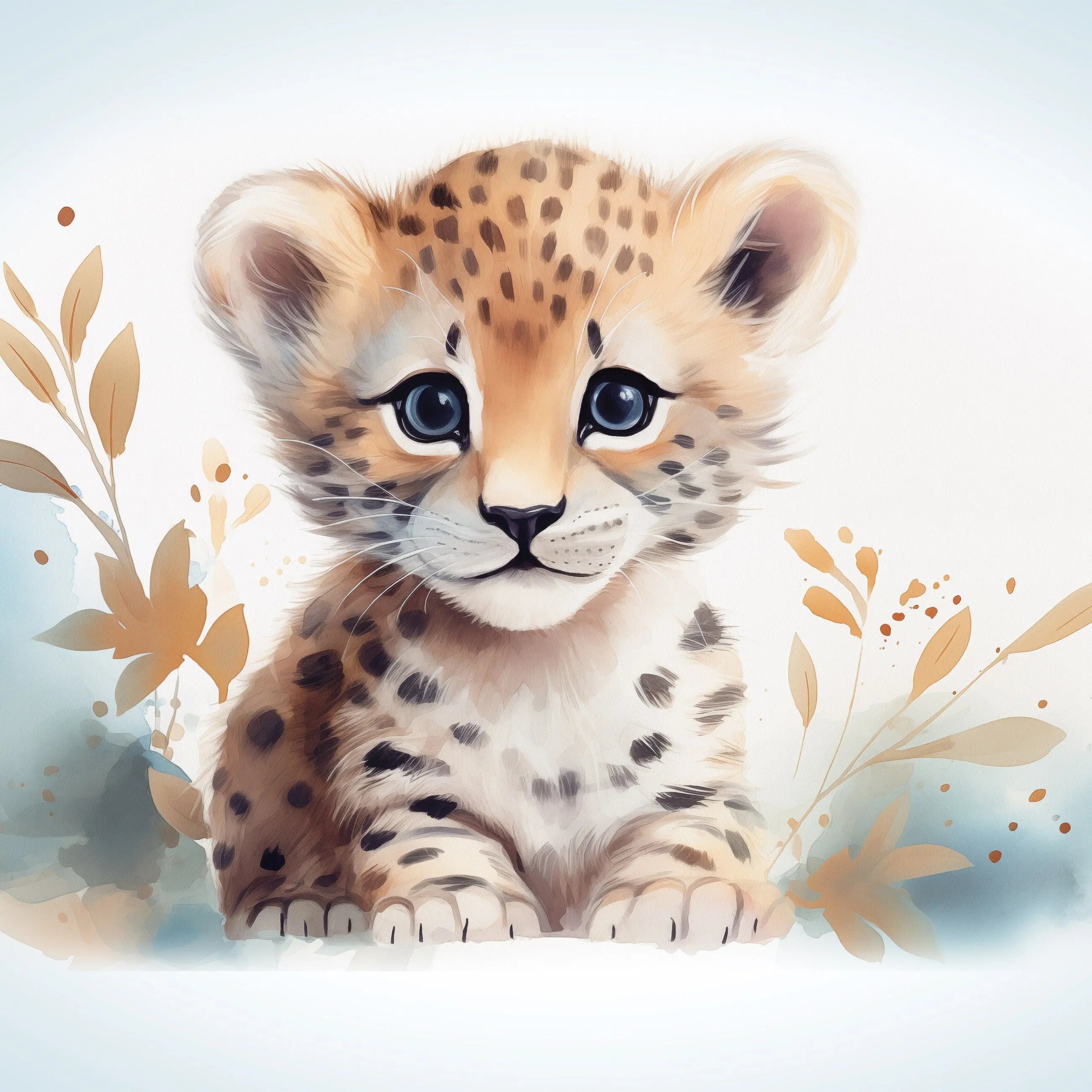 Billede 7 af Fototapet - Illustration af leopardunge med planter