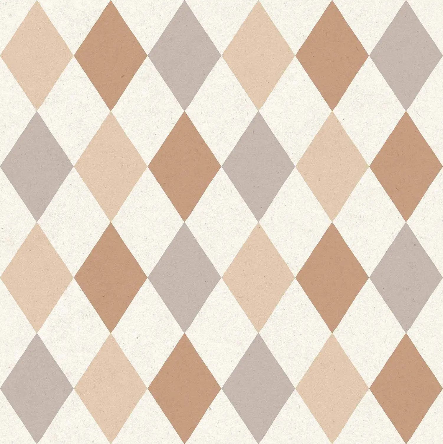 Jester's Joy - Clay tapet med geometrisk mønster af skiftevis brune og beige diamanter på en lys baggrund.