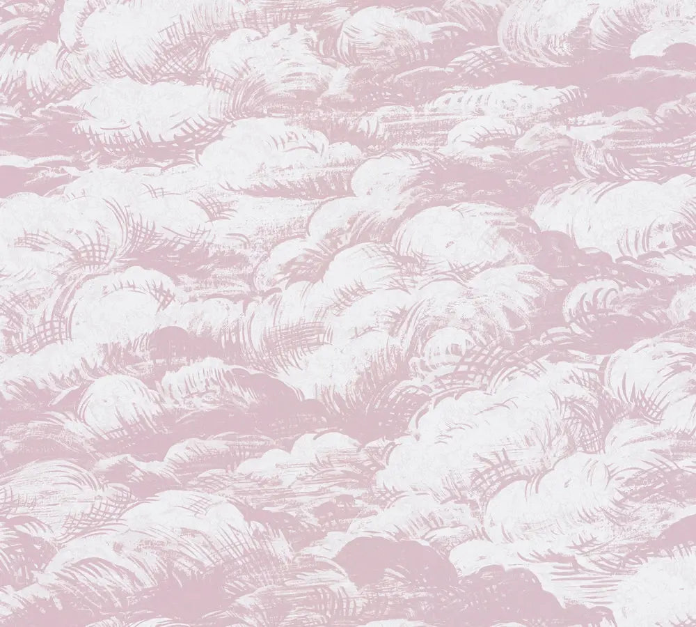 Jungle Clouds - Petal tapet med et mønster af bløde, lyserøde skyer i skitseform. Detaljeret design giver en rolig og drømmende atmosfære.