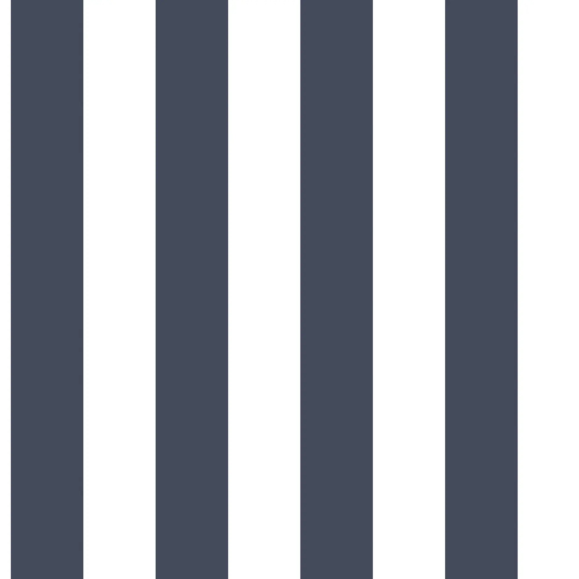 Tapetdesign Morning Stripes - Ink med lodrette navyblå striber på hvid baggrund, minimalistisk udseende.