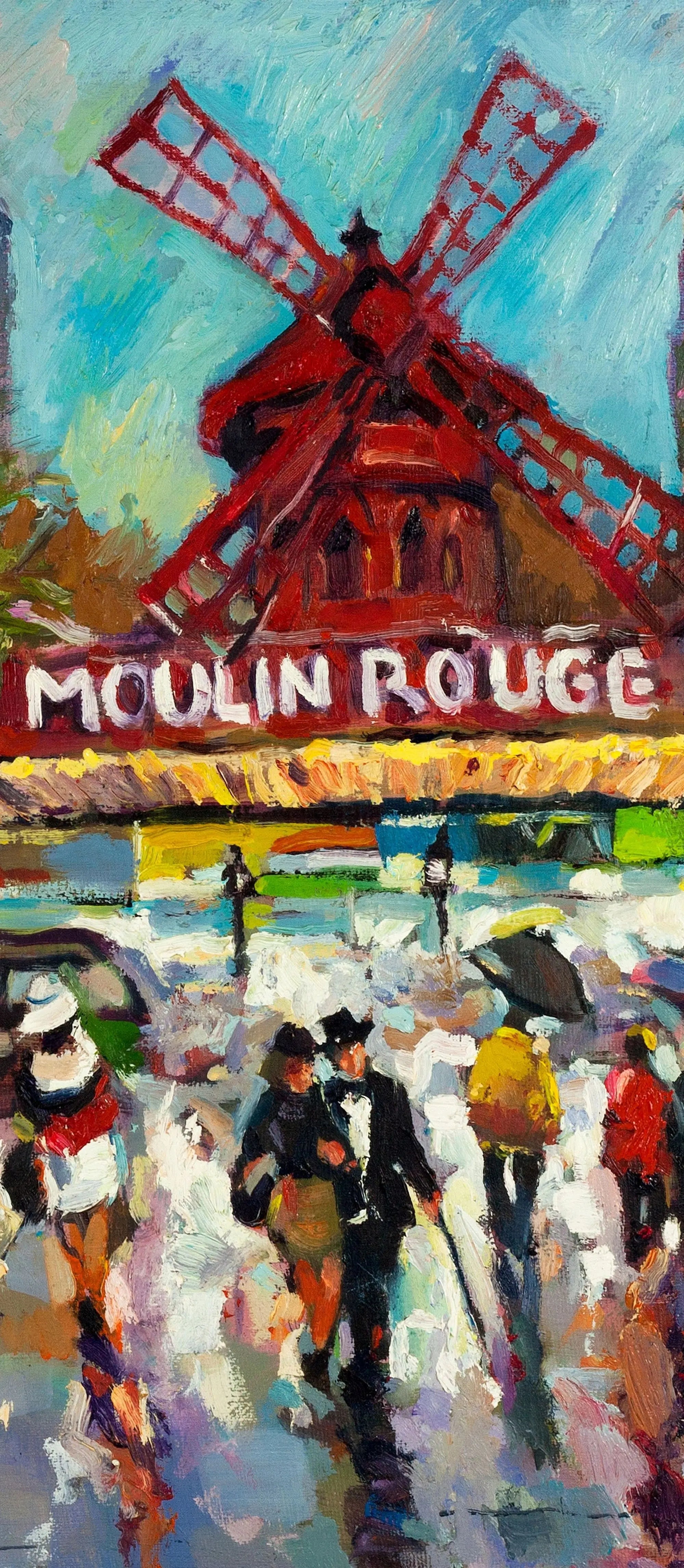 Billede 10 af Fototapet - Moulin Rouge i Paris med regnvåd gade og mennesker