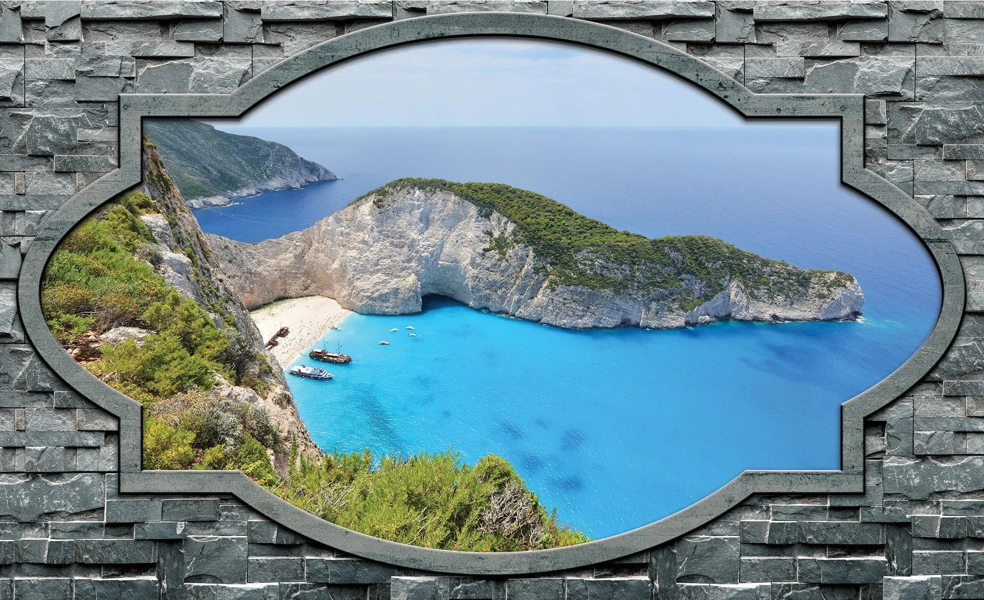 Billede 1 af Fototapet - Navagio Beach Zakynthos set i stuevindue