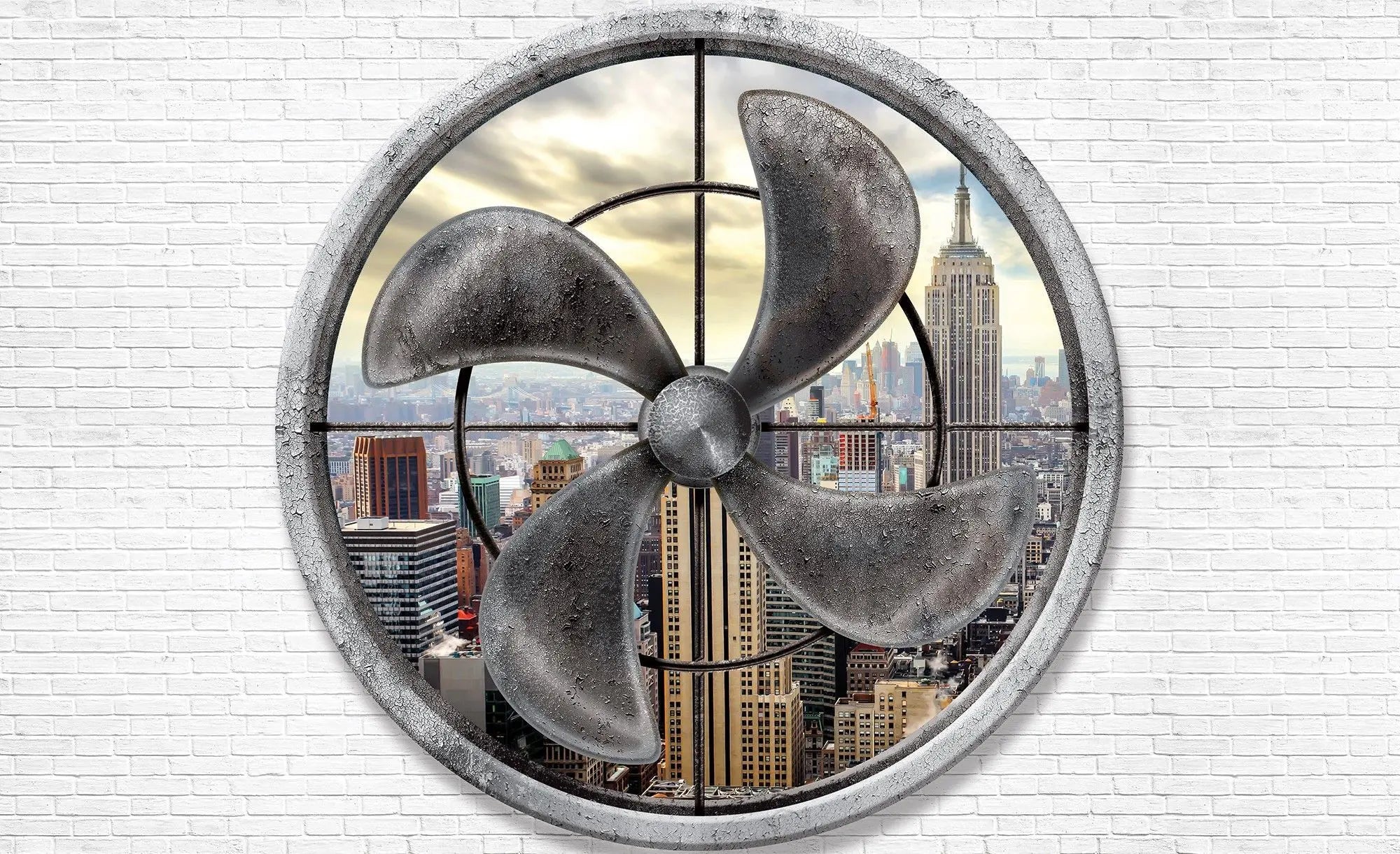 Billede 1 af Fototapet - New York skyline set gennem rund ventilator