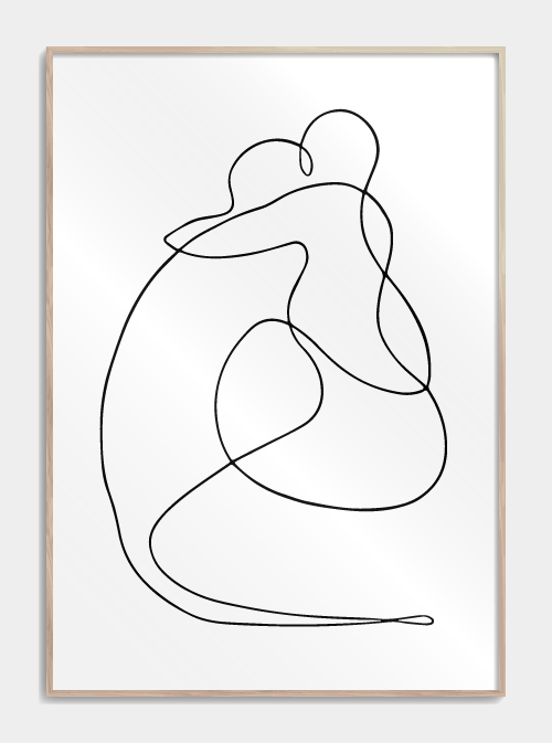 Comfort in one line stregtegning plakat A3 - Poster med tegnet par