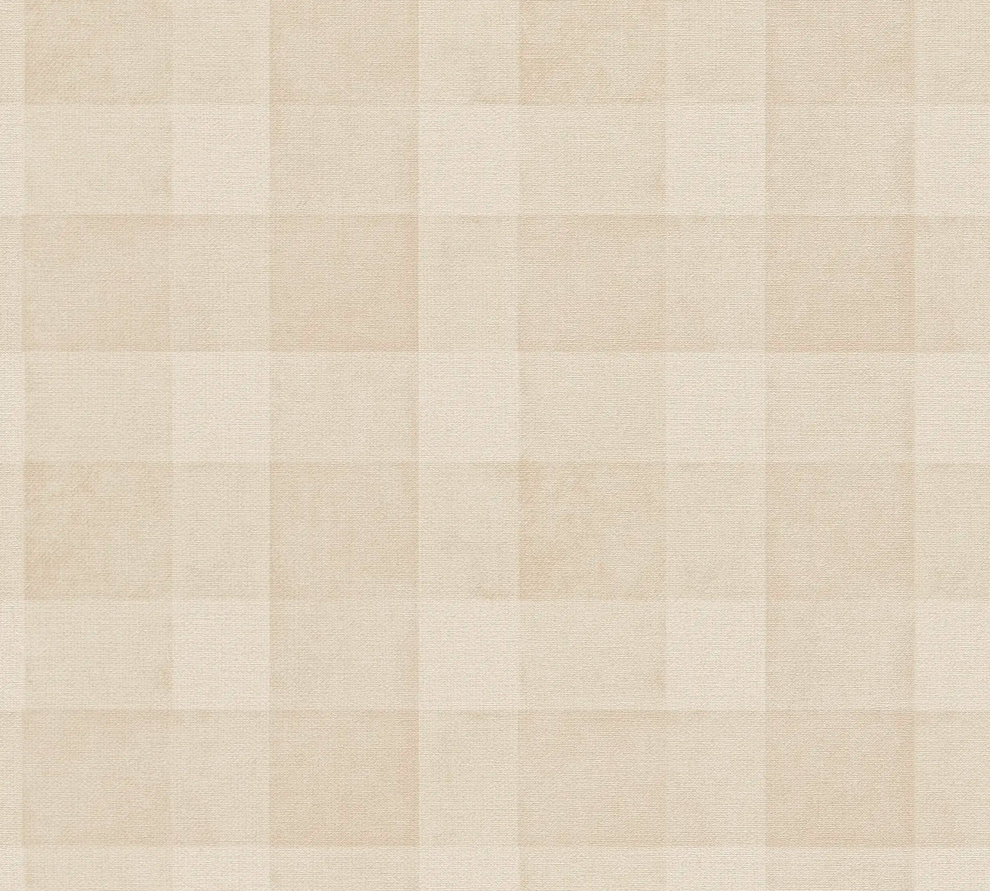 Nærbillede af tapetmønstret Plaid Harmony - Linen Beige med ternede detaljer