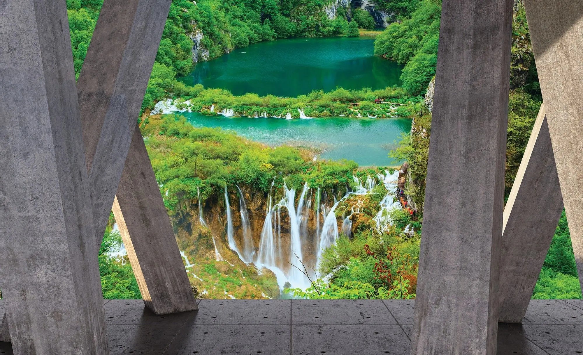 Billede 1 af Fototapet - Plitvice-søerne med vandfald set gennem betonbro