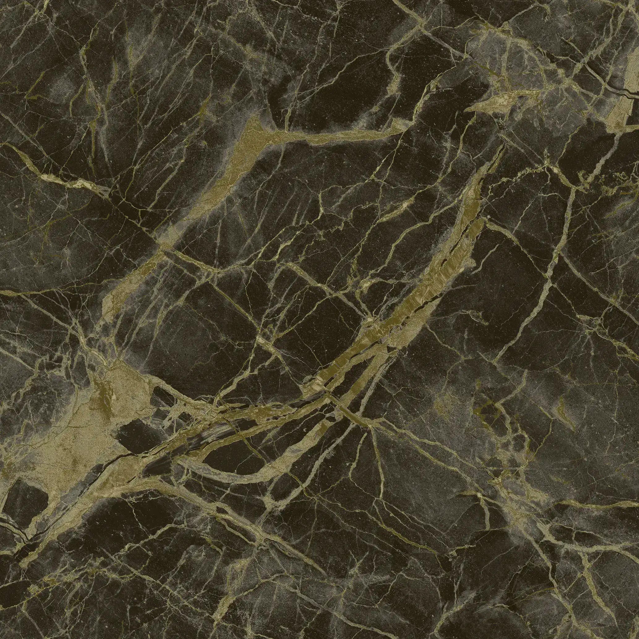 Detaljeret billede af Portoro Marble - Charcoal Gold tapet med sorte og gyldne årer.