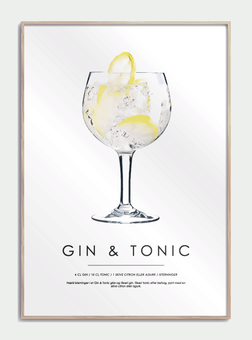 Gin & Tonic Cocktail plakat A3 - Køb drinks plakater online her