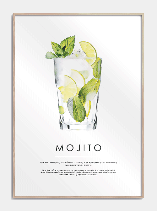 Mojito Cocktail plakat A3 - Køb drinks plakater billigt online her