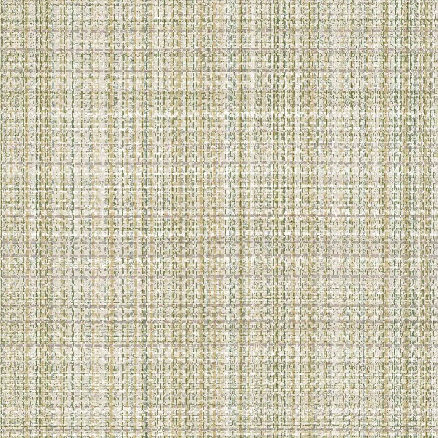 Tapetmønster med navnet Rattanakosin Weave - Eucalyptus, der viser et komplekst vævemotiv i nuancer af lysegrøn og beige.