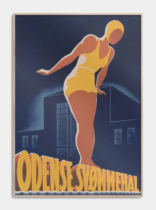 Odense Svømmehal Retro plakat 50 X 70cm. - Køb gamle retro plakater her