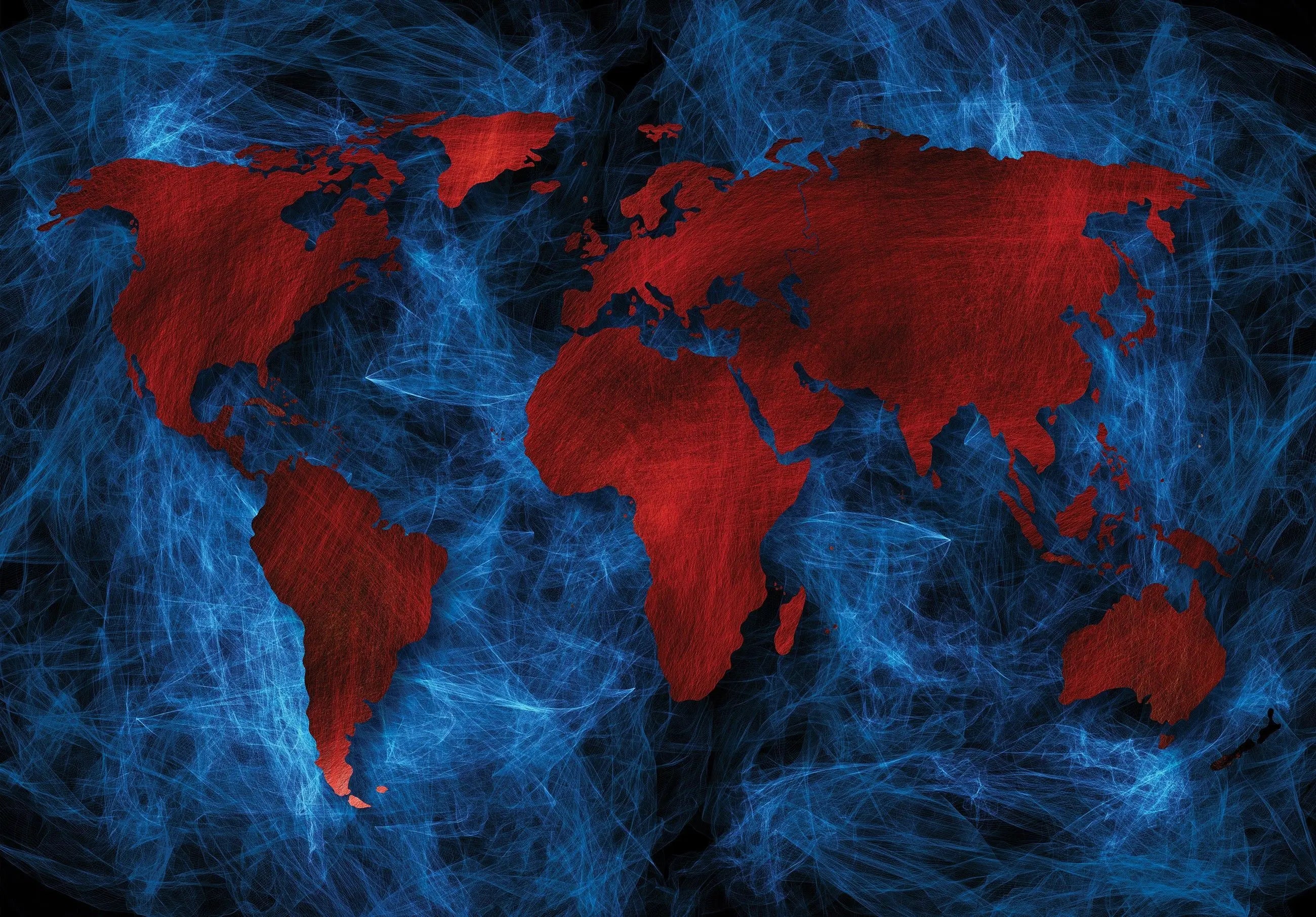 Billede 7 af Fototapet - Rødt verdenskort på blå abstrakt baggrund