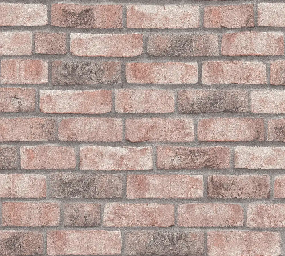 Nærbillede af Rosy Bricks - Sandstone tapet med lyserøde og grå mursten.