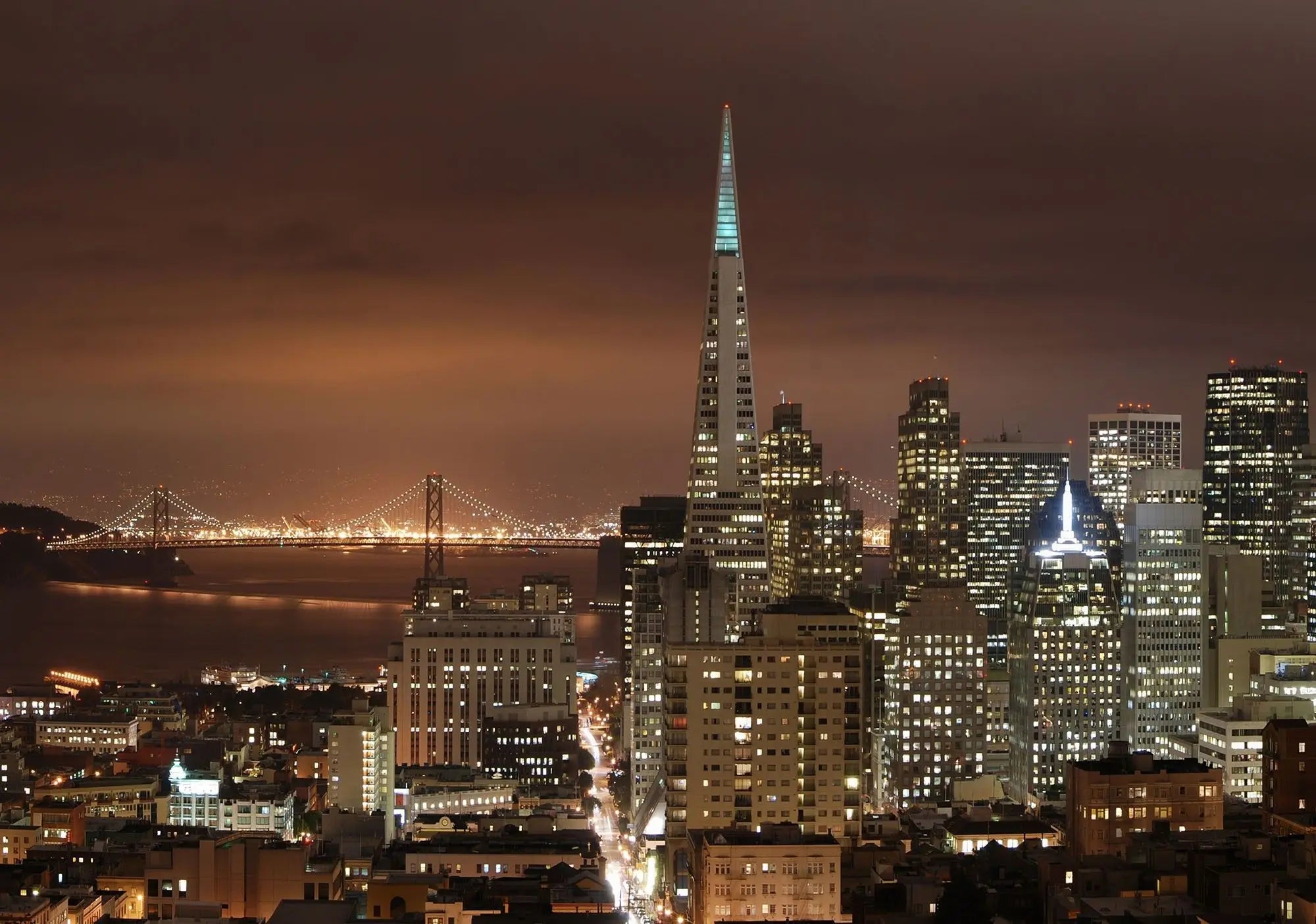 Billede 1 af Fototapet - San Francisco skyline med Bay Bridge om natten