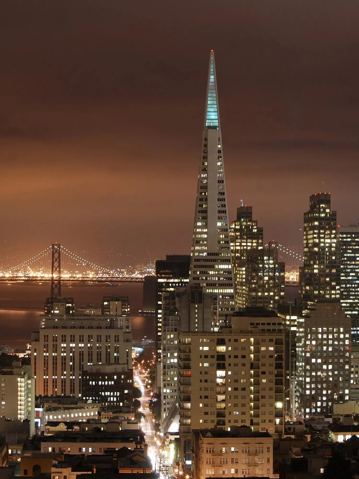 Billede 22 af Fototapet - San Francisco skyline med Bay Bridge om natten