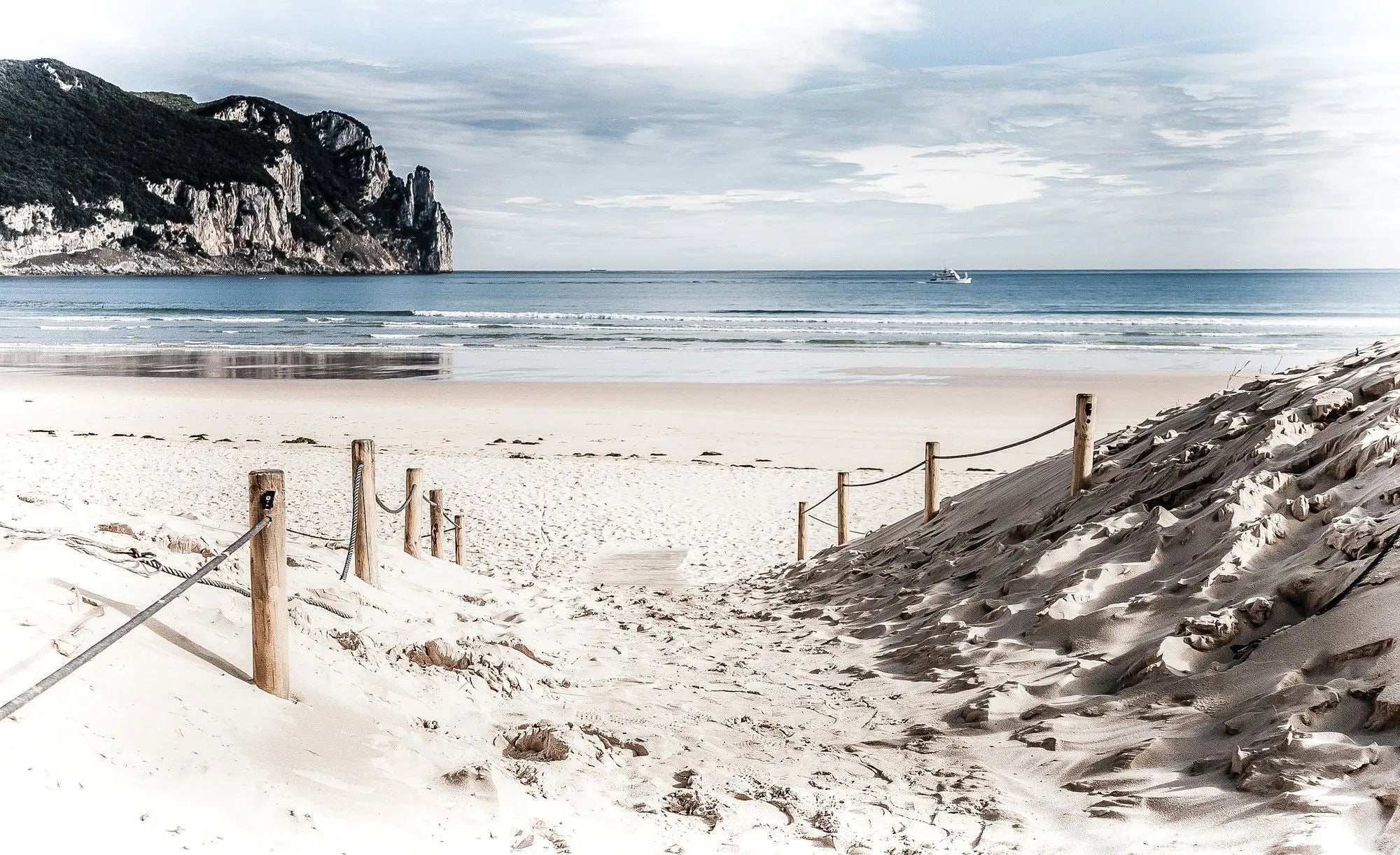 Billede 1 af Fototapet - Sandet strand med klitter og træstolper