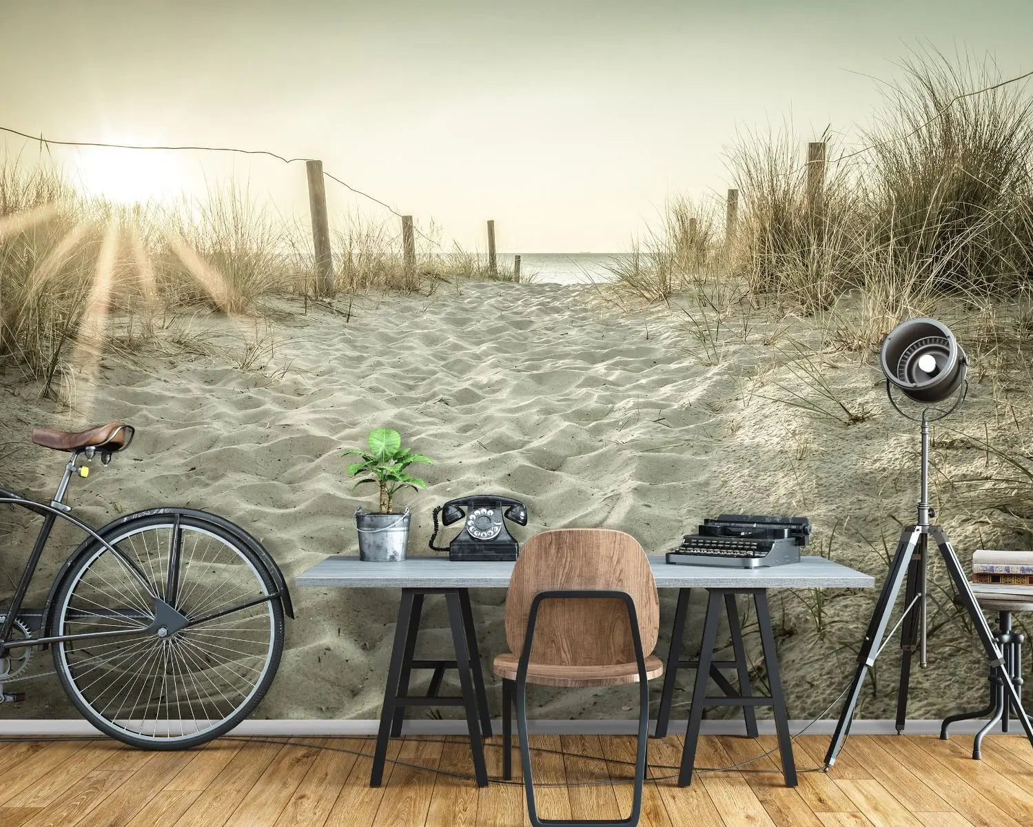 Billede 4 af Fototapet - Sandsti mellem klitter ved solnedgang