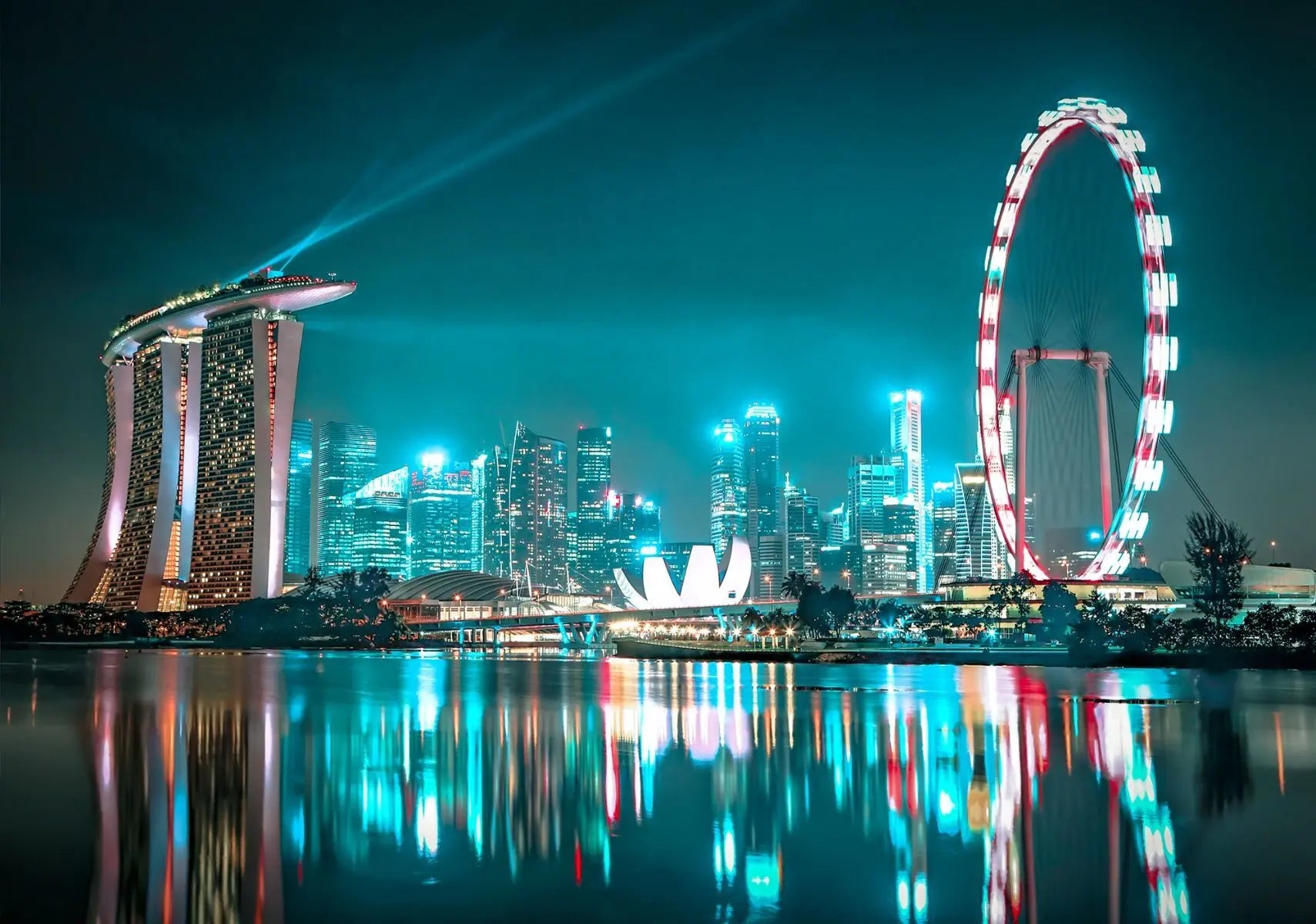 Billede 1 af Fototapet - Singapores skyline med Marina Bay Sands og Singapore Flyer