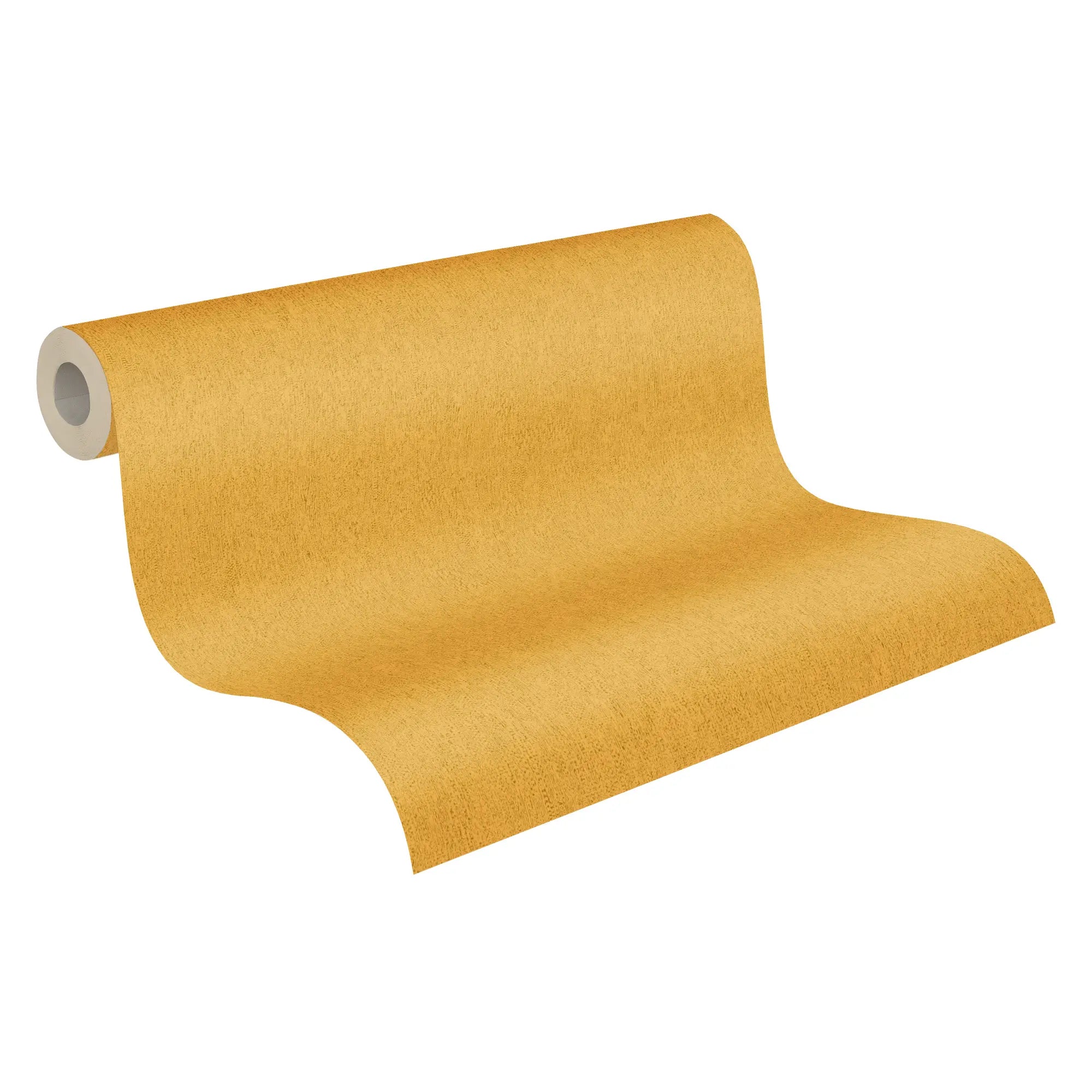 Soft Texture - Ochre tapet rullet ud, der viser den ensartede okkerfarvede tekstur på tapetrullen.