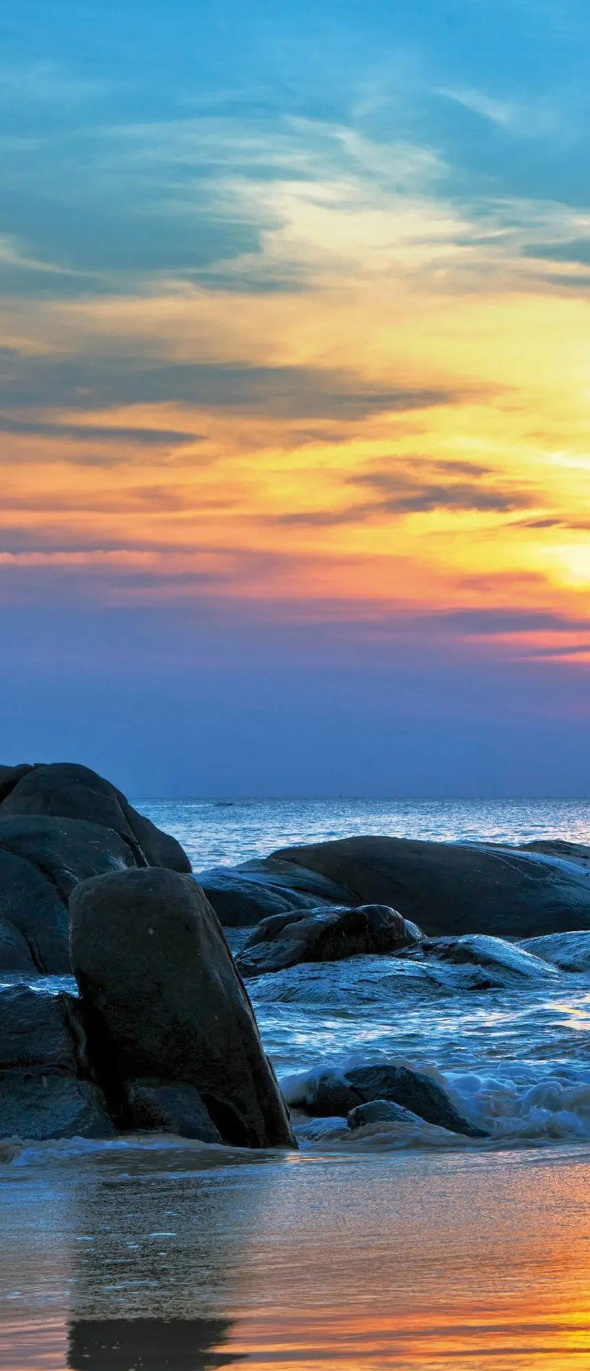 Billede 10 af Fototapet - Solnedgang over havet med klipper