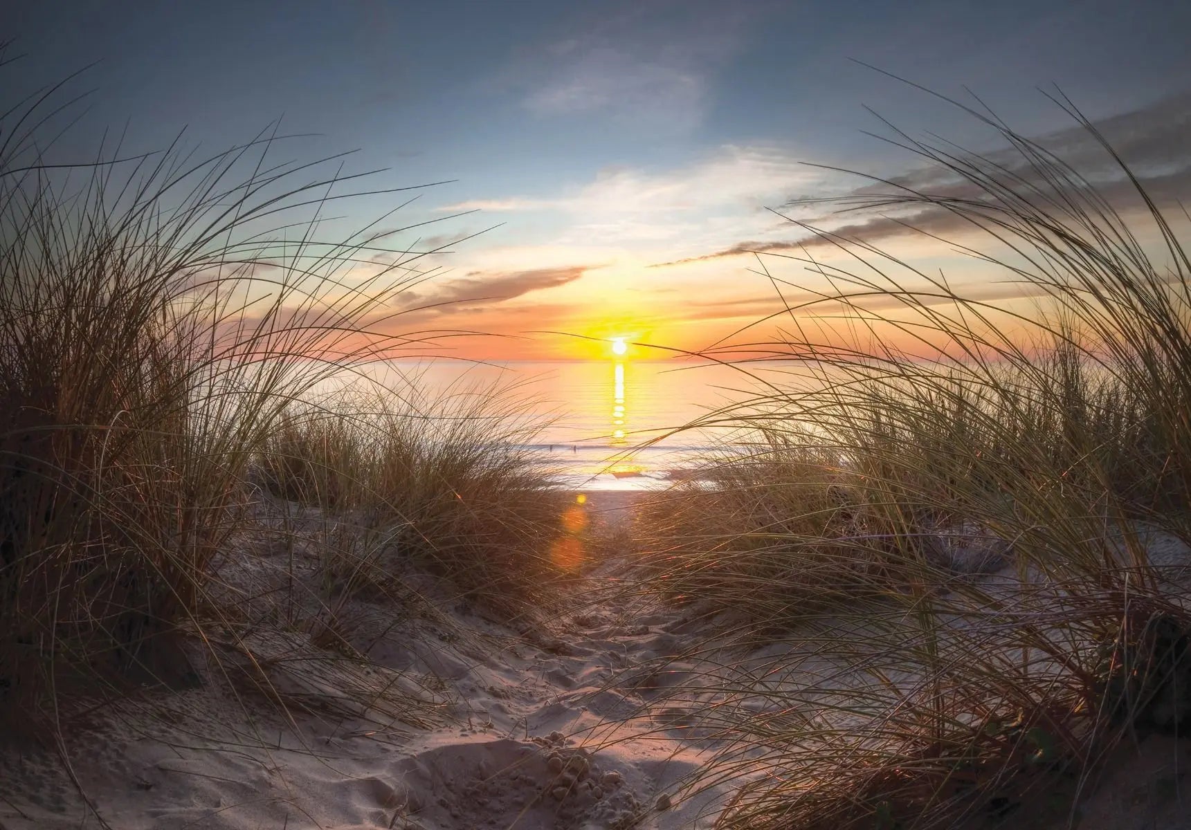 Billede 1 af Fototapet - Solnedgang over klitlandskab ved havet