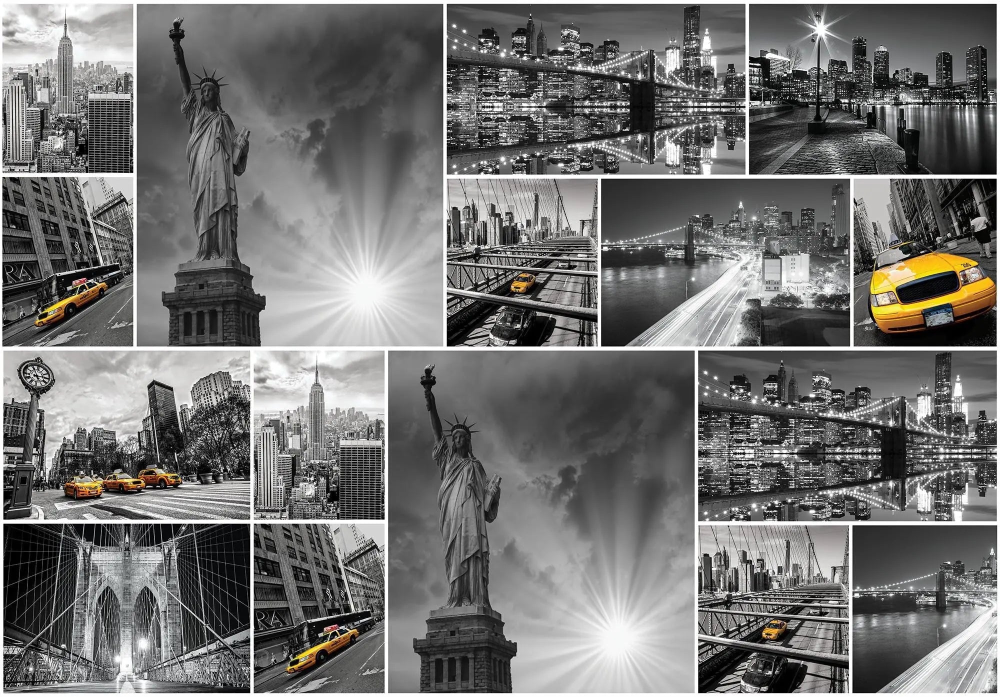 Billede 1 af Fototapet - Sort-hvide New York-fotos med gul taxi