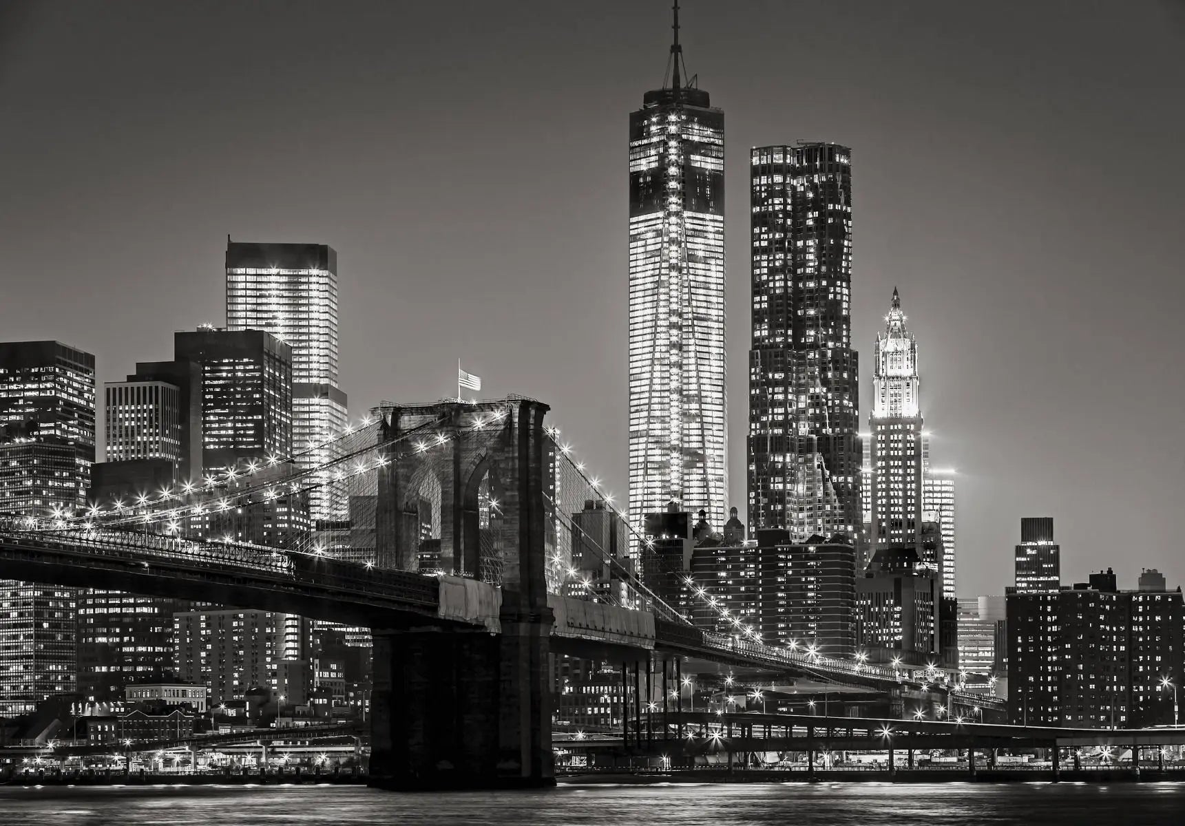 Billede 1 af Fototapet - Sort-hvidt billede af Brooklyn Bridge og Manhattan skyline, New York