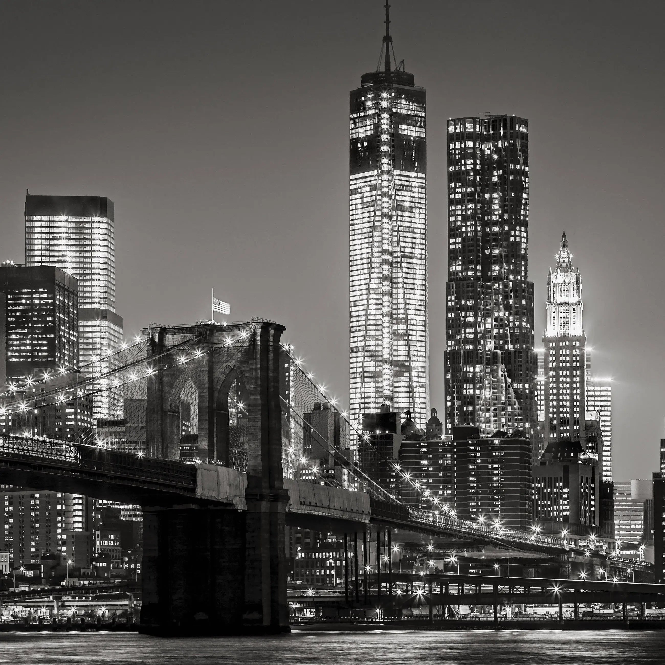 Billede 13 af Fototapet - Sort-hvidt billede af Brooklyn Bridge og Manhattan skyline, New York