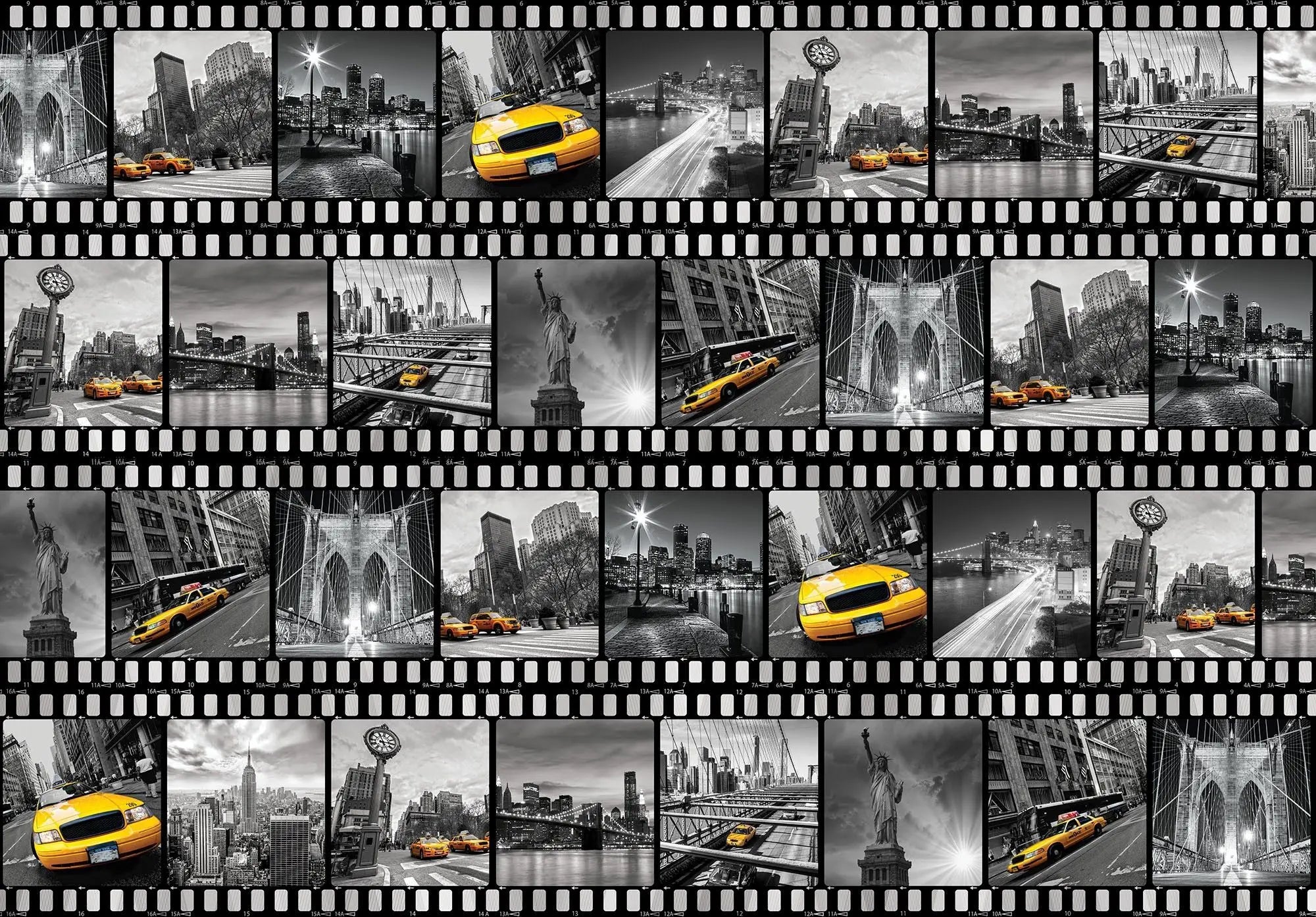 Billede 1 af Fototapet - Sort/hvid fotos af New York med gule taxier og Frihedsgudinden