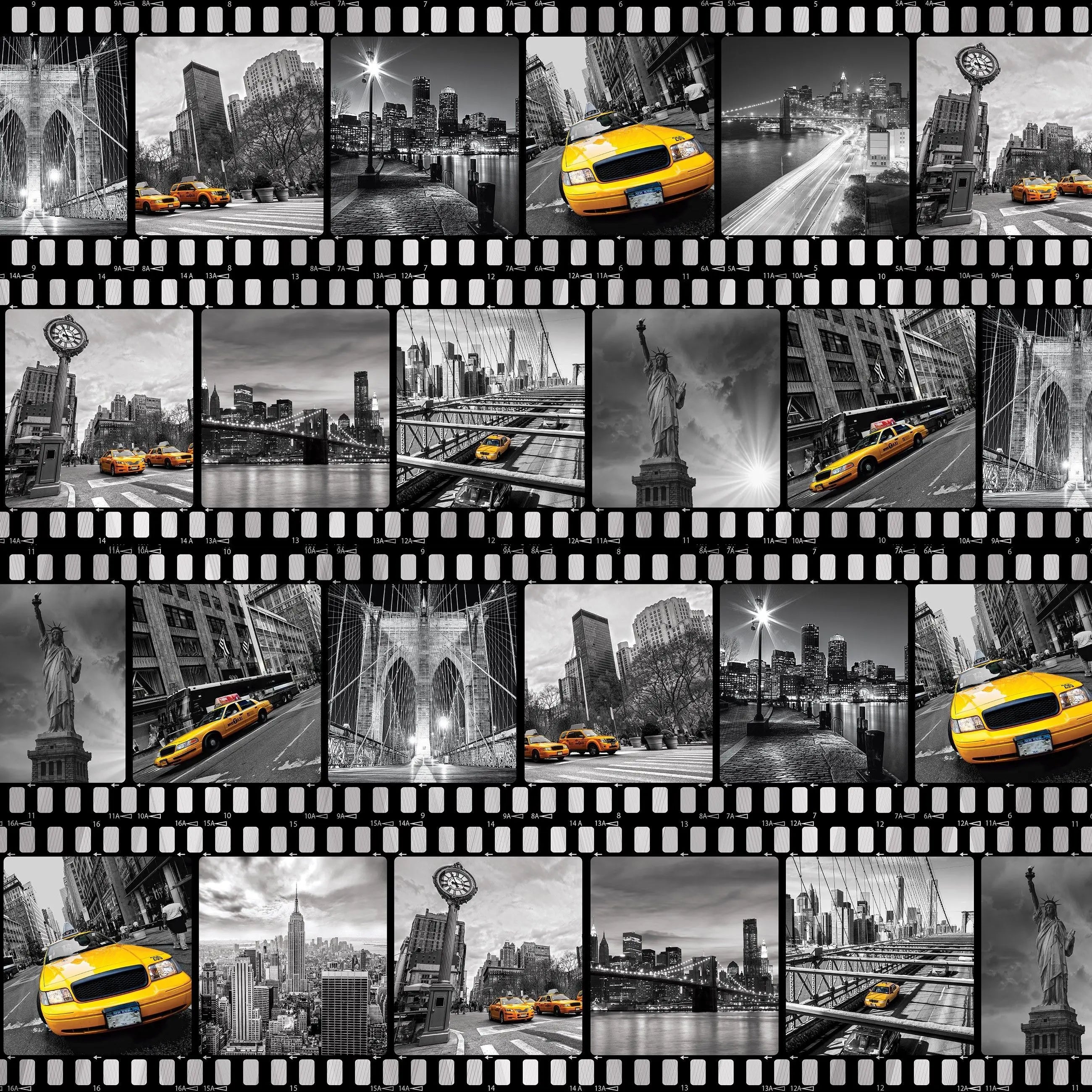 Billede 18 af Fototapet - Sort/hvid fotos af New York med gule taxier og Frihedsgudinden