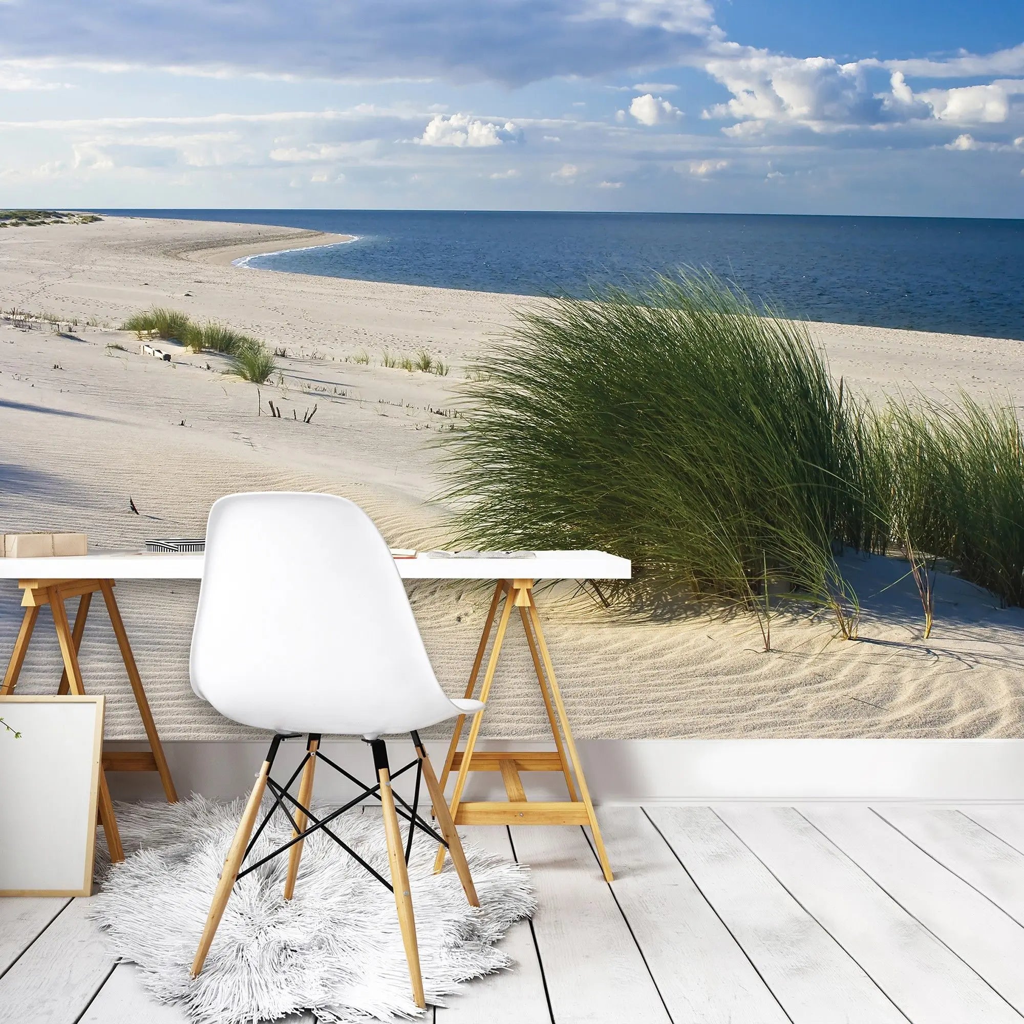 Billede 5 af Fototapet - Strand med klitter og marehalm under blå himmel