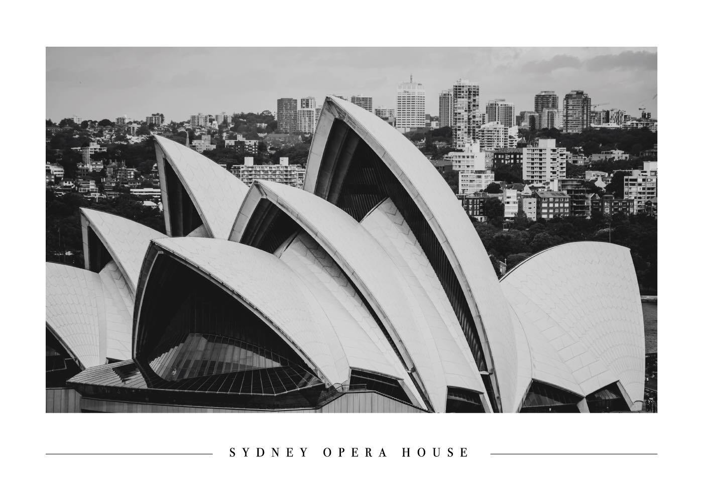 Sydney Opera House fotokunst plakat 30X42cm. - Sort-hvid fotokunst