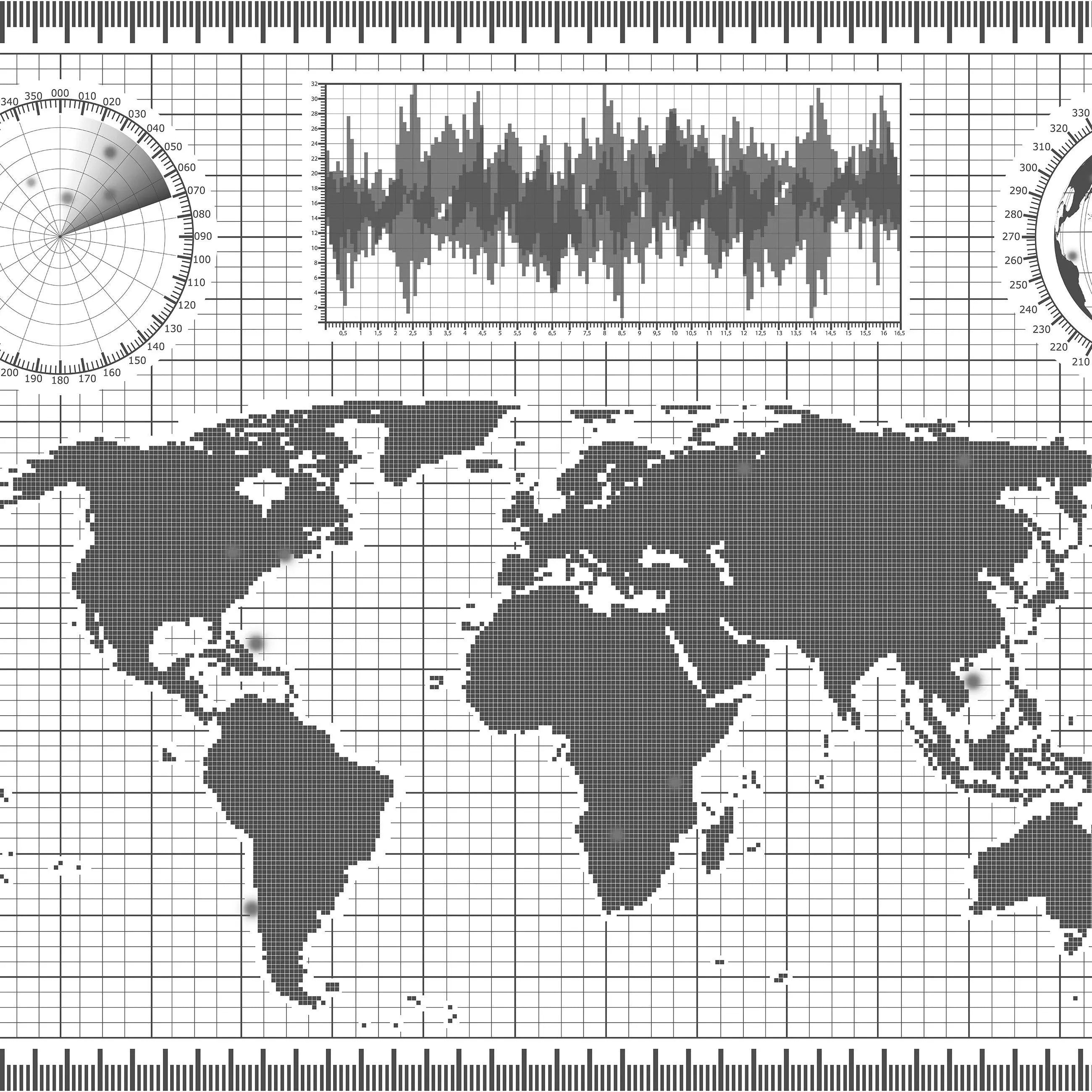 Billede 6 af Fototapet - Tegnet verdenskort med kortlægningselementer og måleredskaber