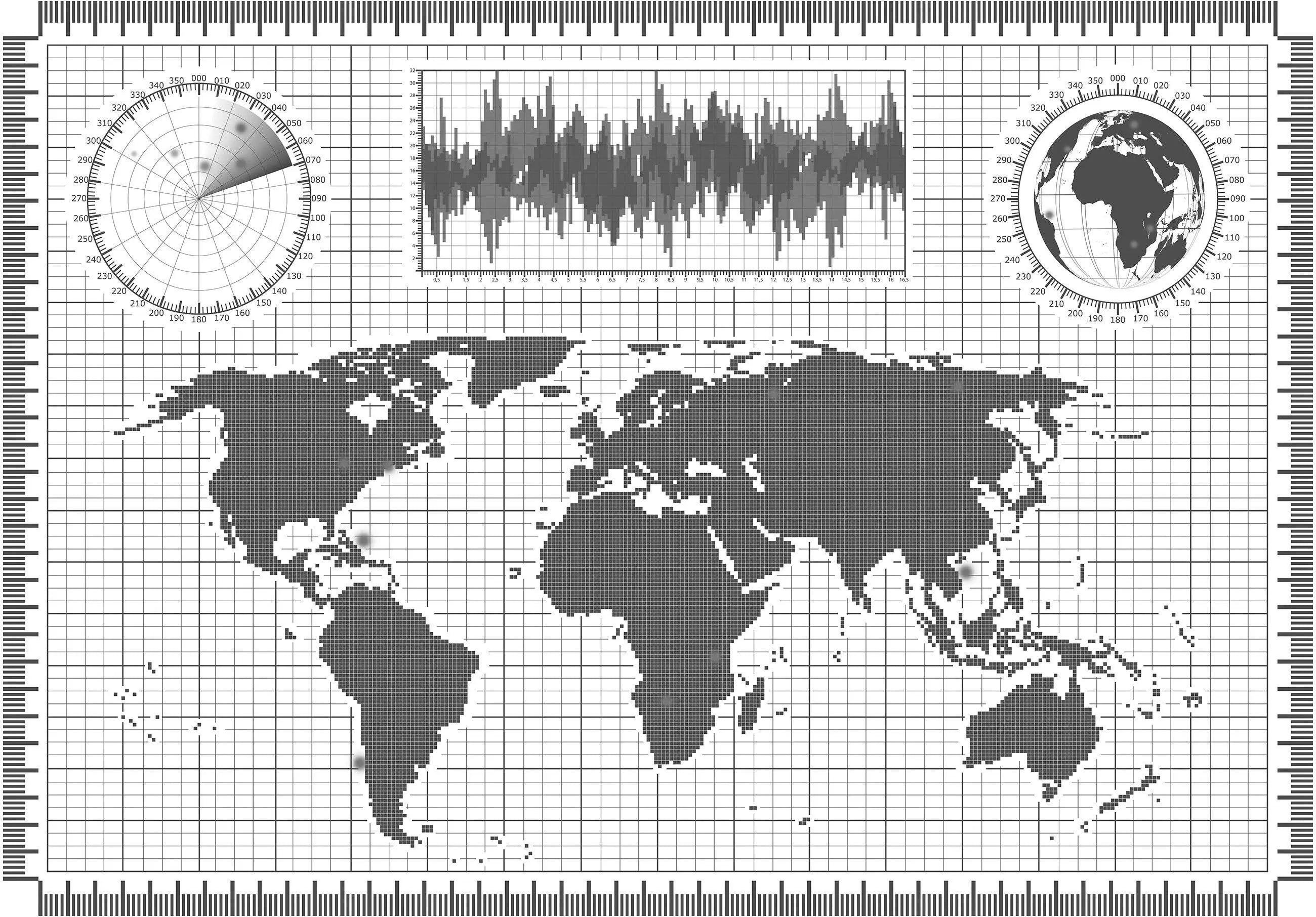 Billede 7 af Fototapet - Tegnet verdenskort med kortlægningselementer og måleredskaber