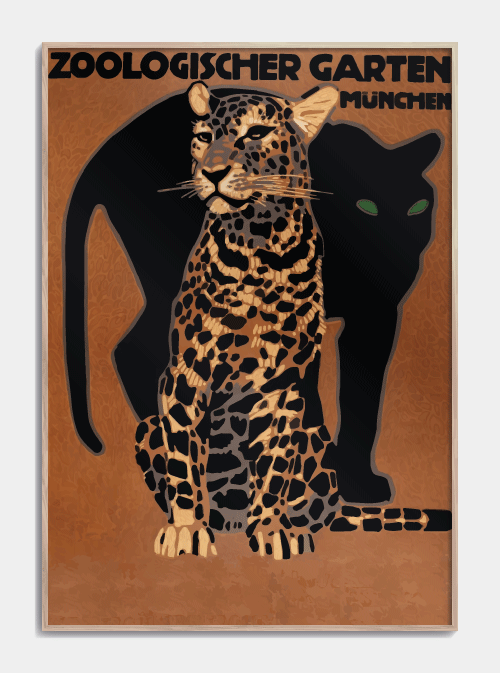 Leopard i München Zoo plakat 50X70cm. - Retro plakater med tigerdyr