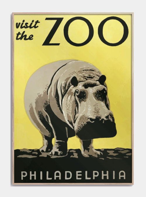 ZOO plakat med Flodhest i Philadelphia 50 X 70cm. - Køb retro plakater