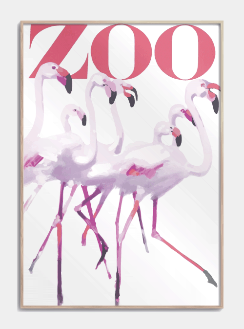 ZOO plakat med lyserøde flamingoer 50 X 70cm. - Køb retro plakater her