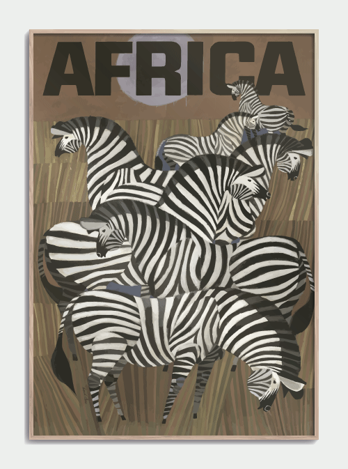 ZOO plakat med Zebraer AFRICA 50 X 70cm. - Køb retro plakater her