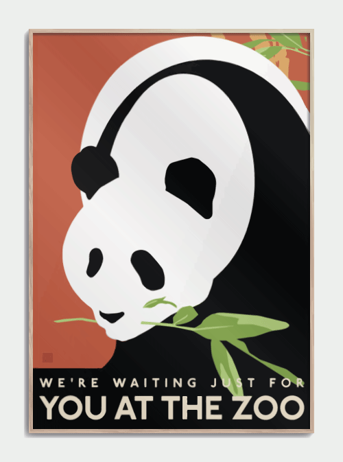 Zoo Plakat med Panda 50 X 70cm. - Køb retro plakater online her