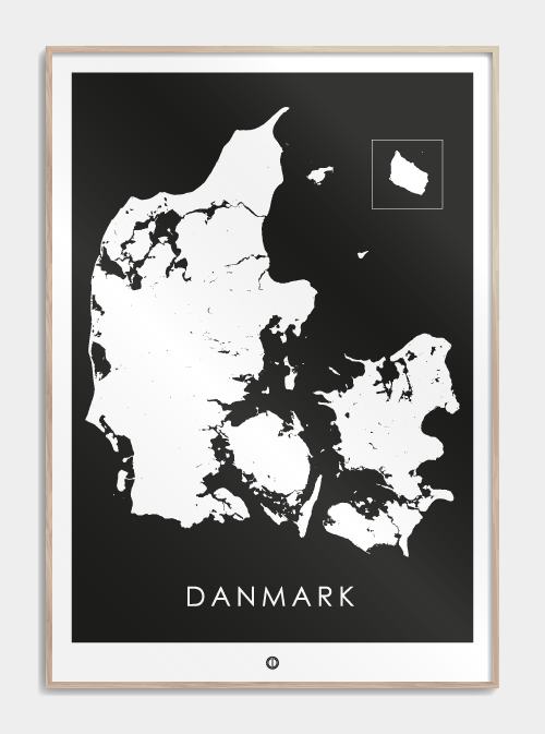 Danmarkskort sort-hvid 50 X - Køb kort over Danmark